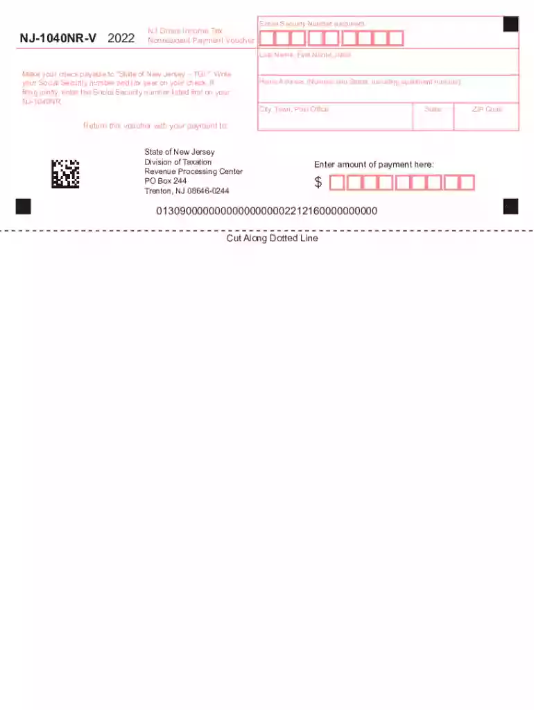 New Jersey Form NJ-1040NR-V (NJ Gross Income Tax ... Preview on Page 1