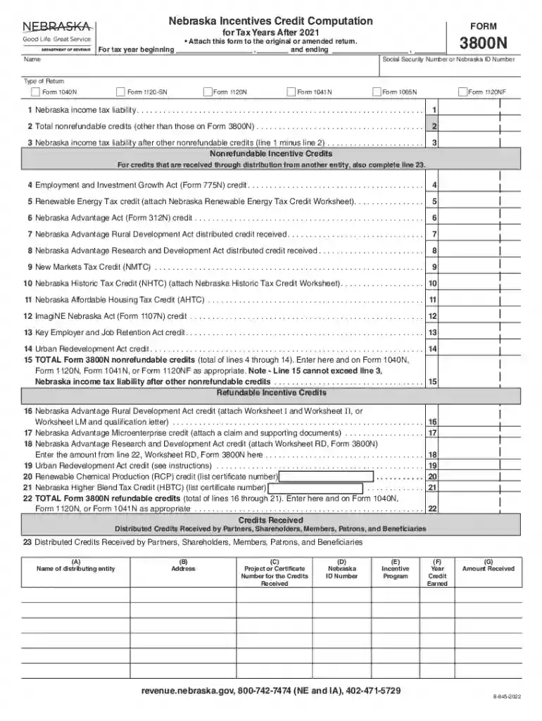 3800N - Nebraska Department of Revenue Preview on Page 1