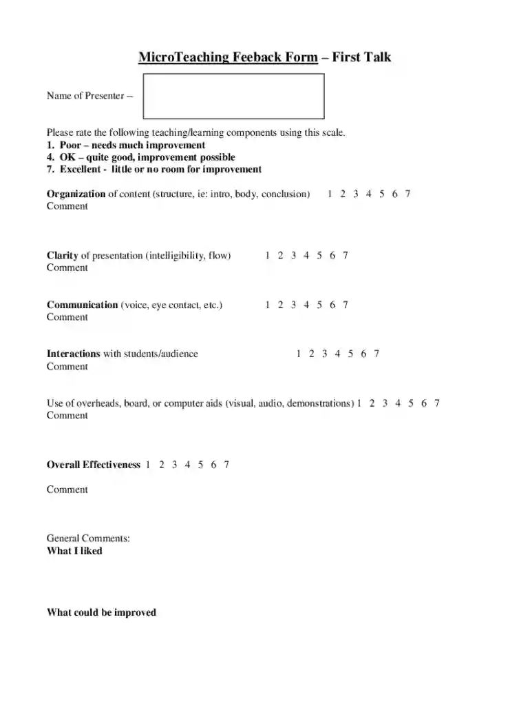 PHY1600 - MicroTeaching Evaluation Form Preview on Page 1