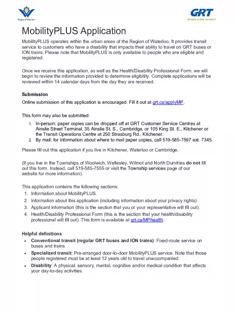 mobilityplus application Preview on Page 1