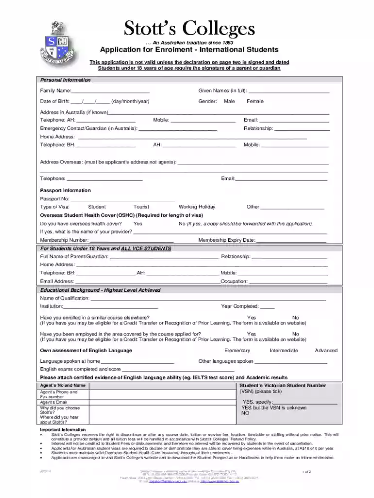 Get Stotts College Application Form Preview on Page 1