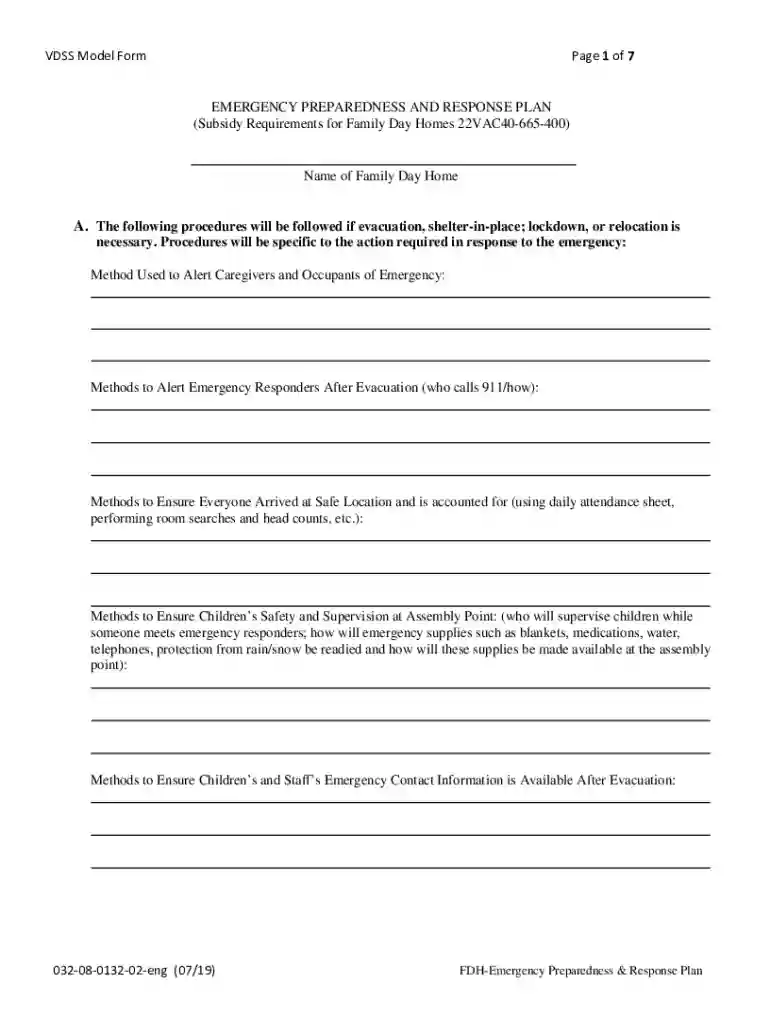 VDSS Model Form Page 1 of 7 EMERGENCY PREPAREDNESS Preview on Page 1