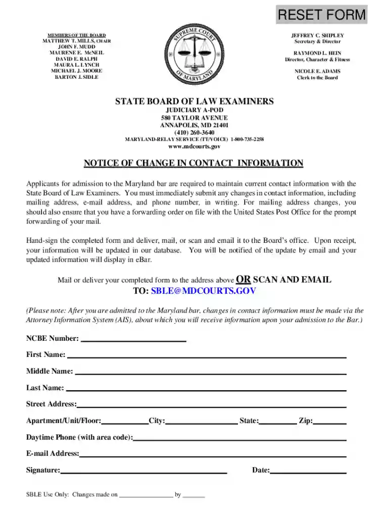 RESET FORM - Maryland Courts Preview on Page 1