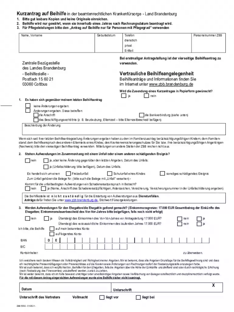 kurzantrag beihilfe Preview on Page 1