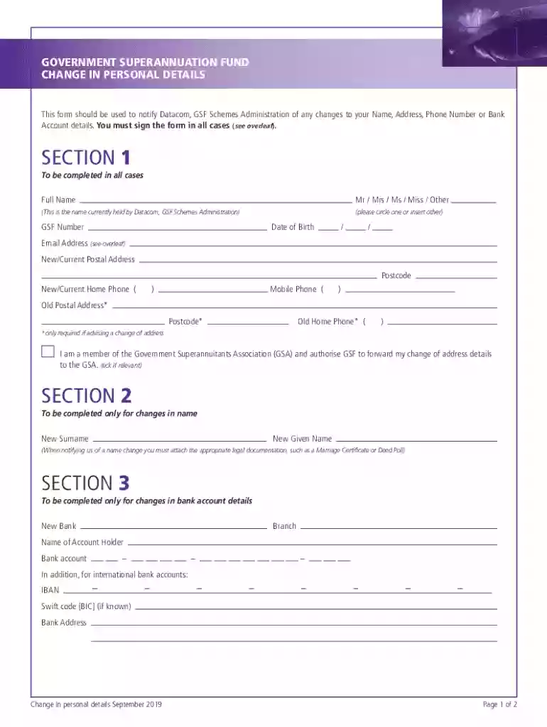 Fillable Online Change of details for superannuation Preview on Page 1