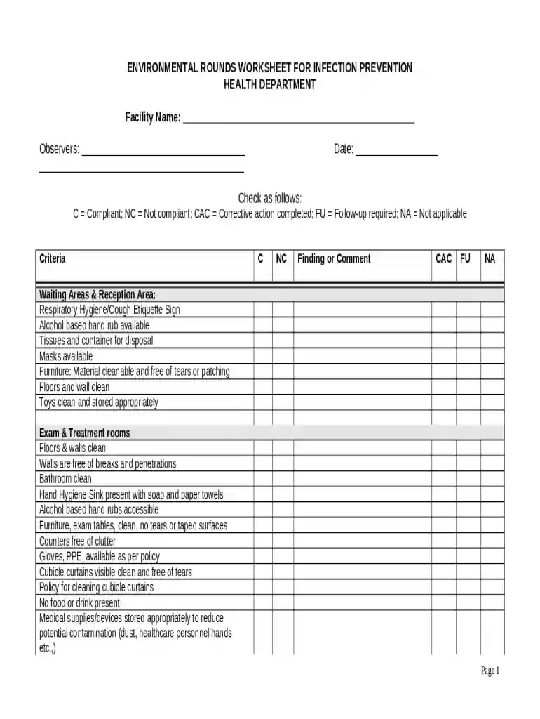 ENVIRONMENTAL ROUNDS WORKSHEET - nc spice Preview on Page 1