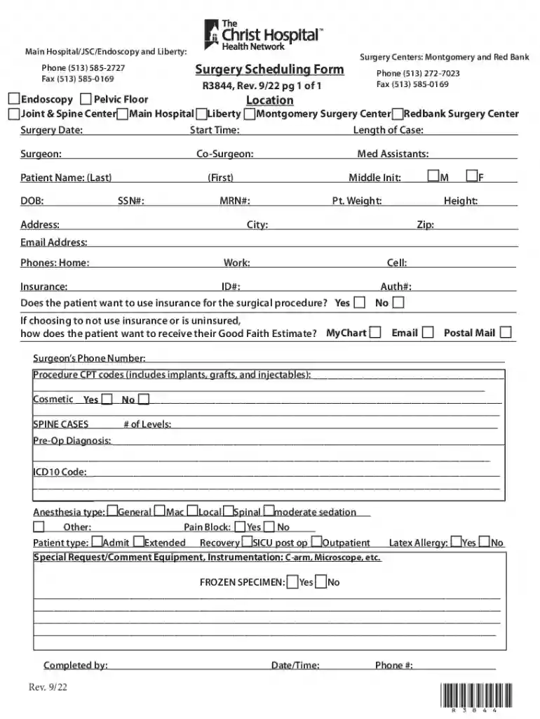 surgery scheduling form Preview on Page 1