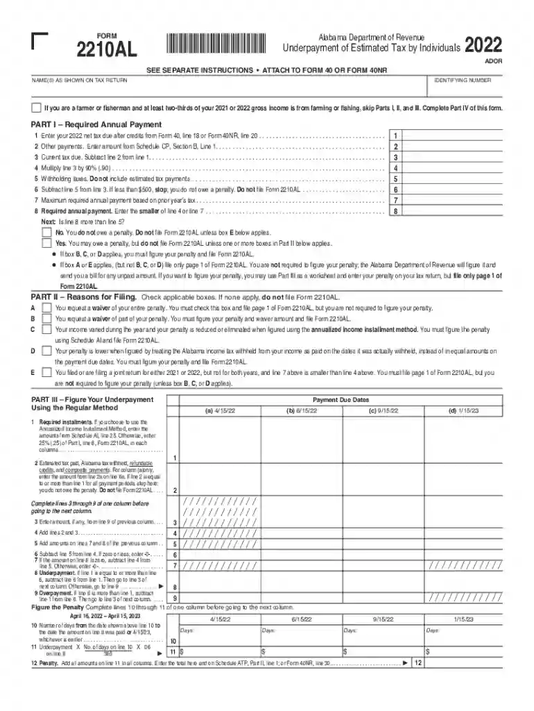 Form 2210AL 2021 Preview on Page 1