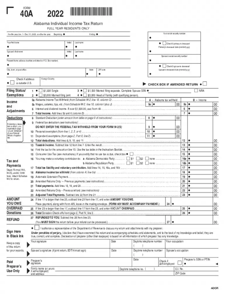 Form 40A TY 2022 Preview on Page 1