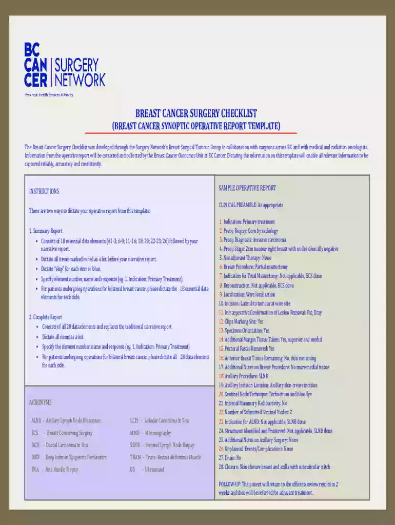 synoptic operative report templates Preview on Page 1