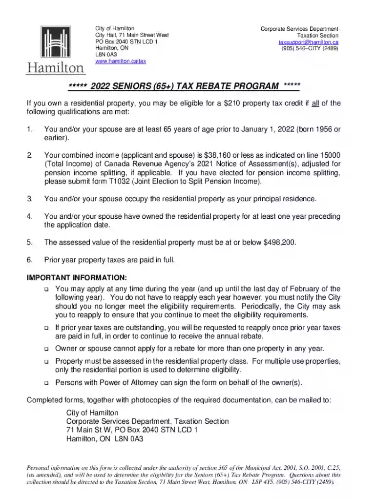 2022 Seniors Tax Rebate Application Preview on Page 1