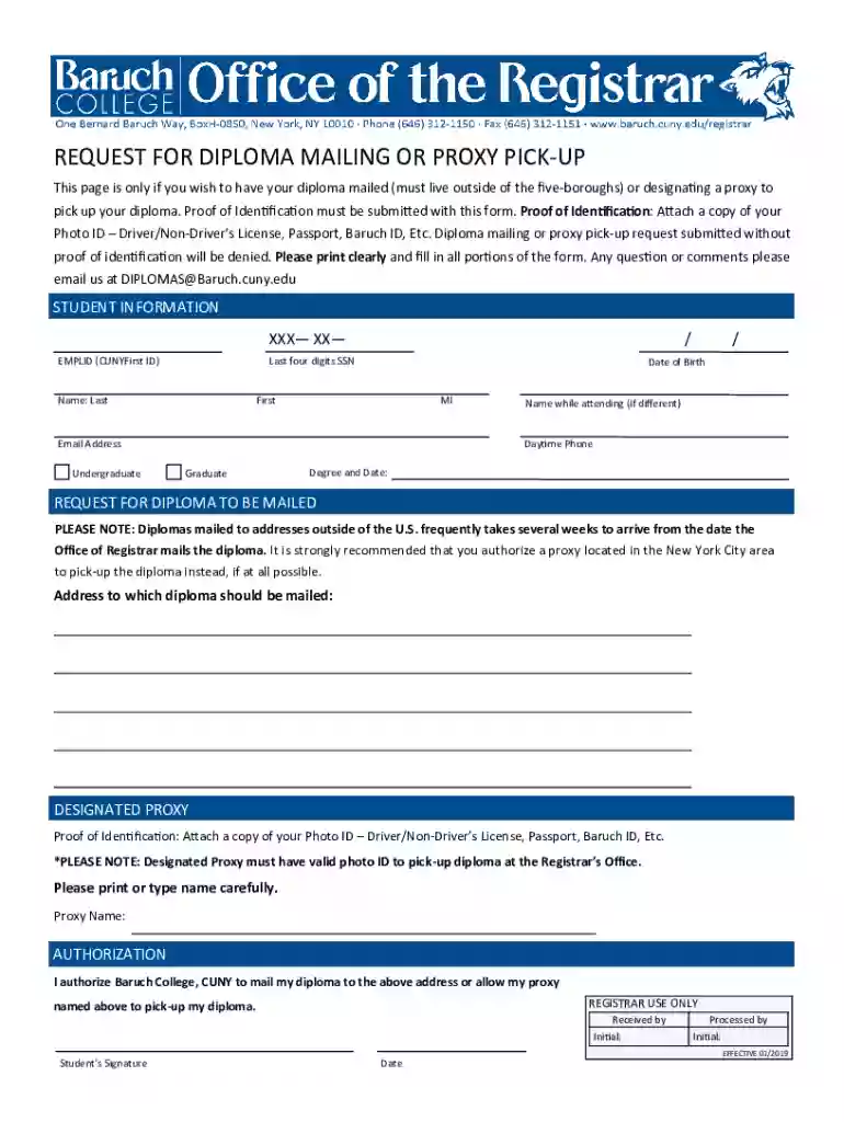 Diploma Mailing or Proxy Pick-Up Request Preview on Page 1