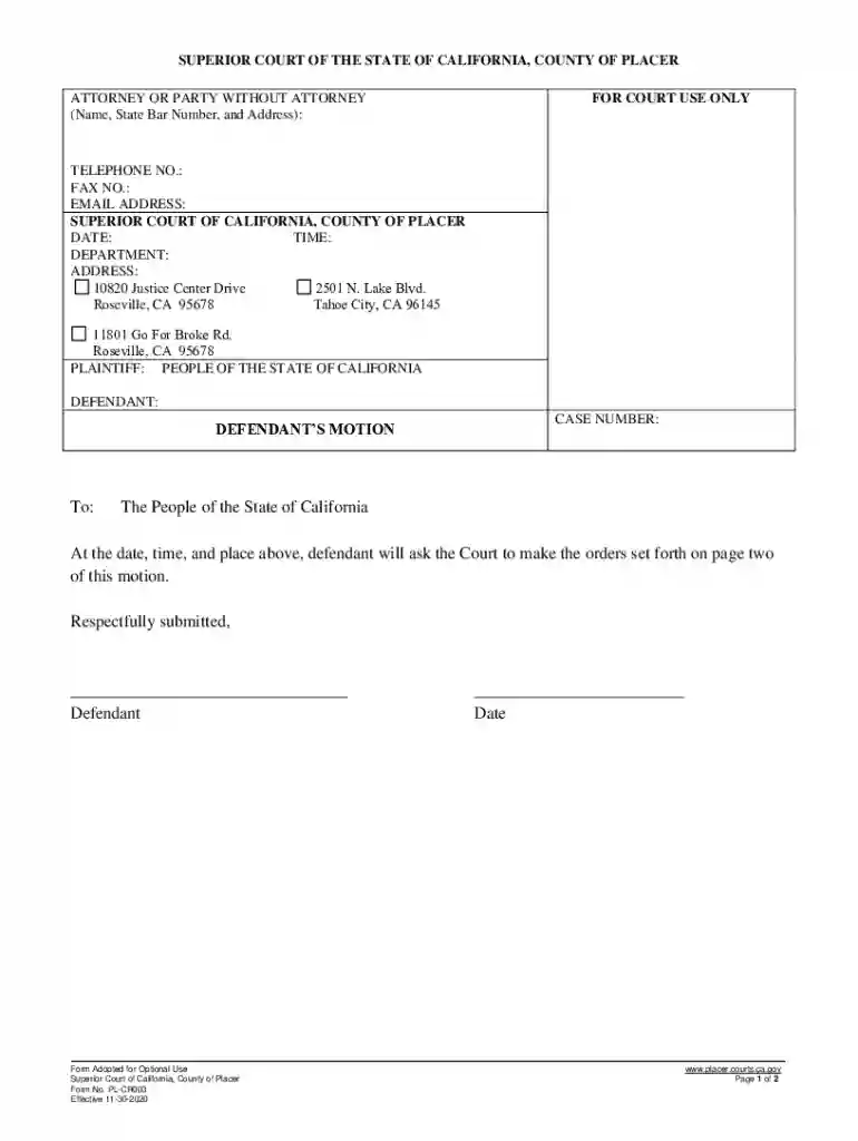 California Defendant's Motion Form Preview on Page 1