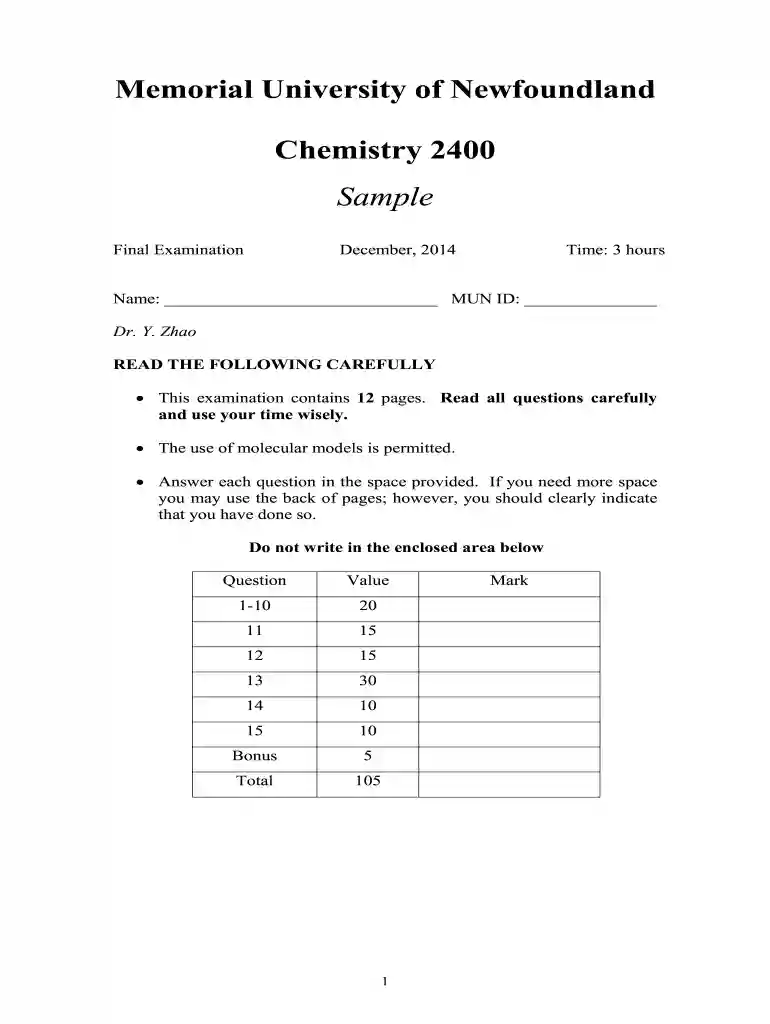 chem 2400 mun Preview on Page 1