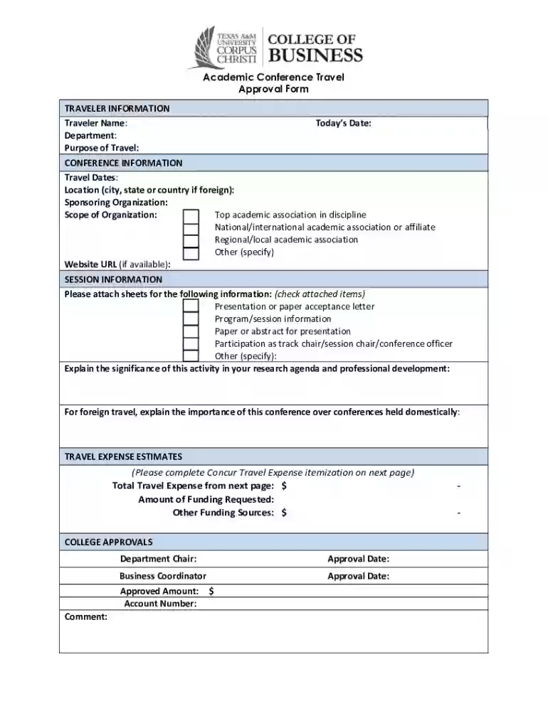 Academic Conference Travel Approval Form Preview on Page 1