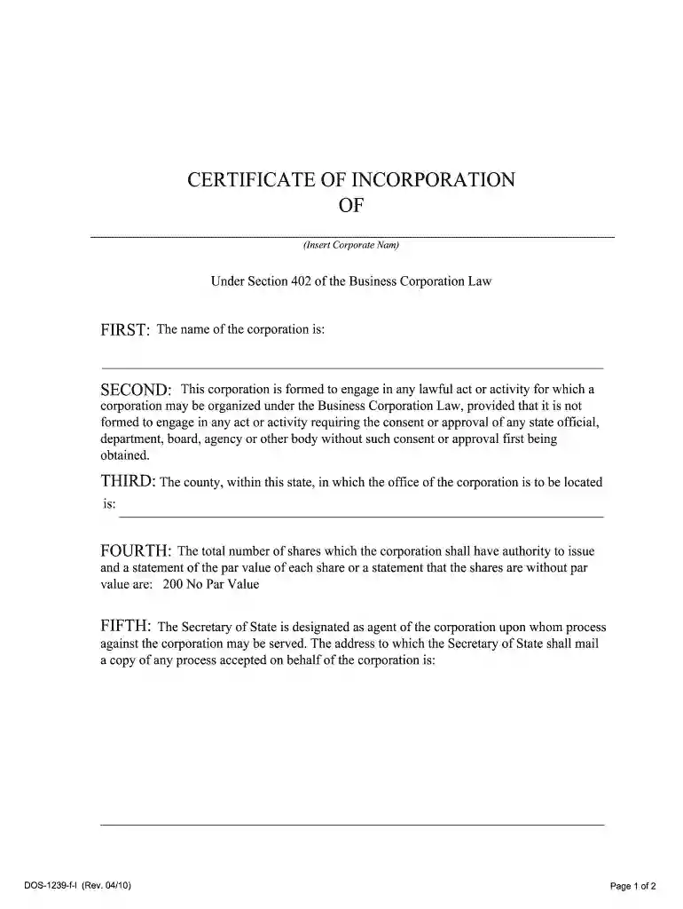articles of incorporation new york pdf Preview on Page 1