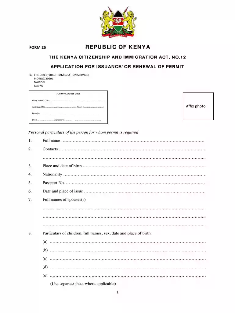 form 25 immigration kenya pdf Preview on Page 1