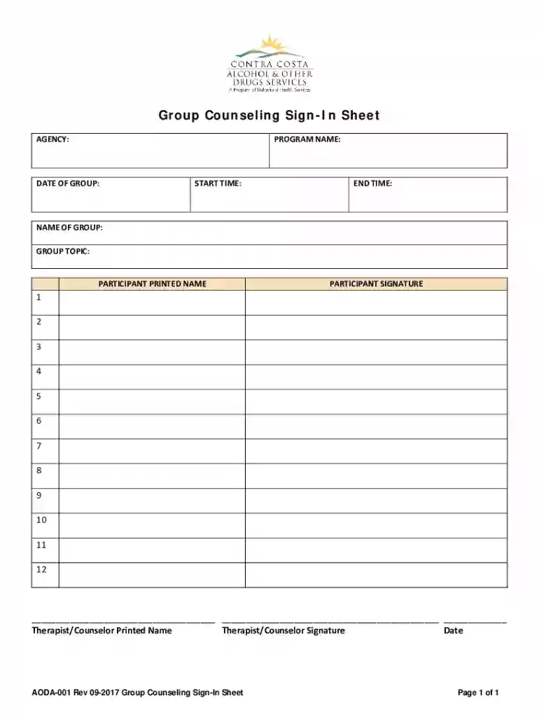 Group Sign-In Sheet Preview on Page 1