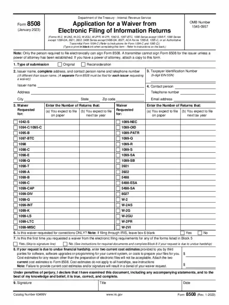 Form 8508 (Rev. 1-2023) Preview on Page 1