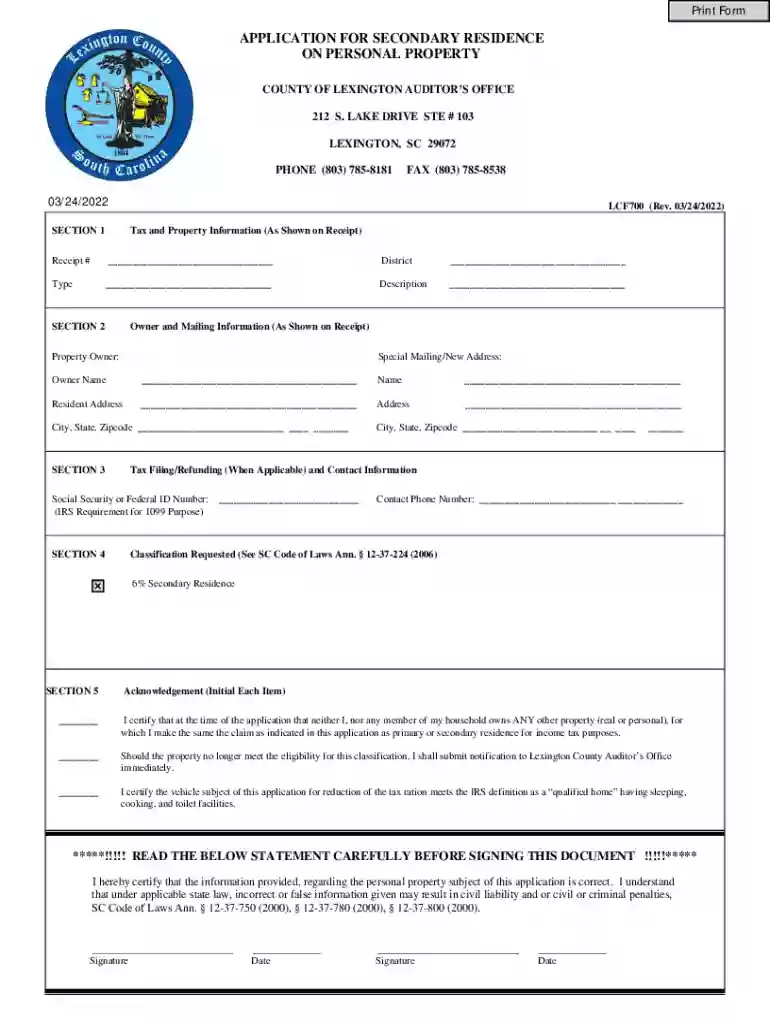 Auditor Forms - Lexington County - SC Preview on Page 1