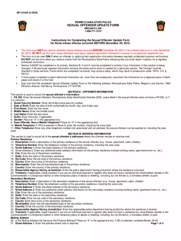 pennsylvania state police sexual offender update form Preview on Page 1