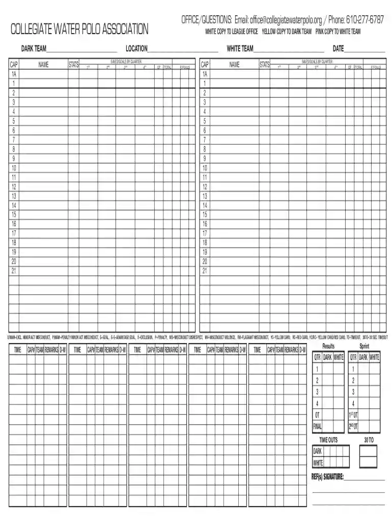 water polo score sheet Preview on Page 1
