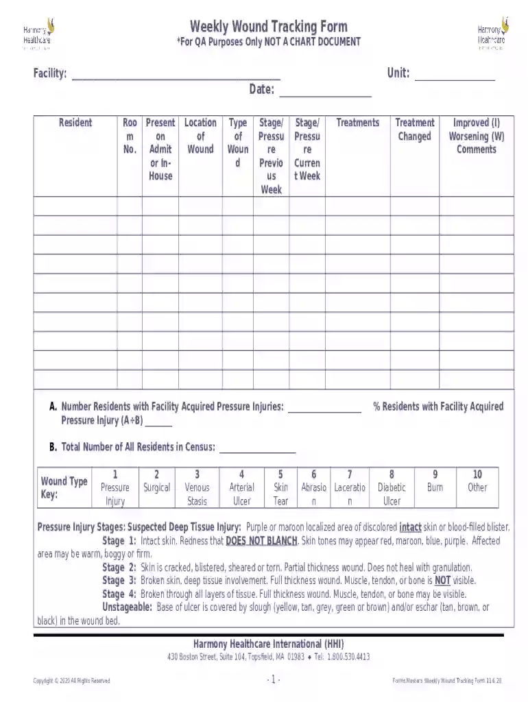 Weekly Wound Tracking Form Preview on Page 1