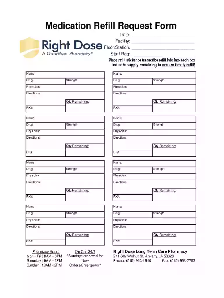Medication Refill Request Form Preview on Page 1