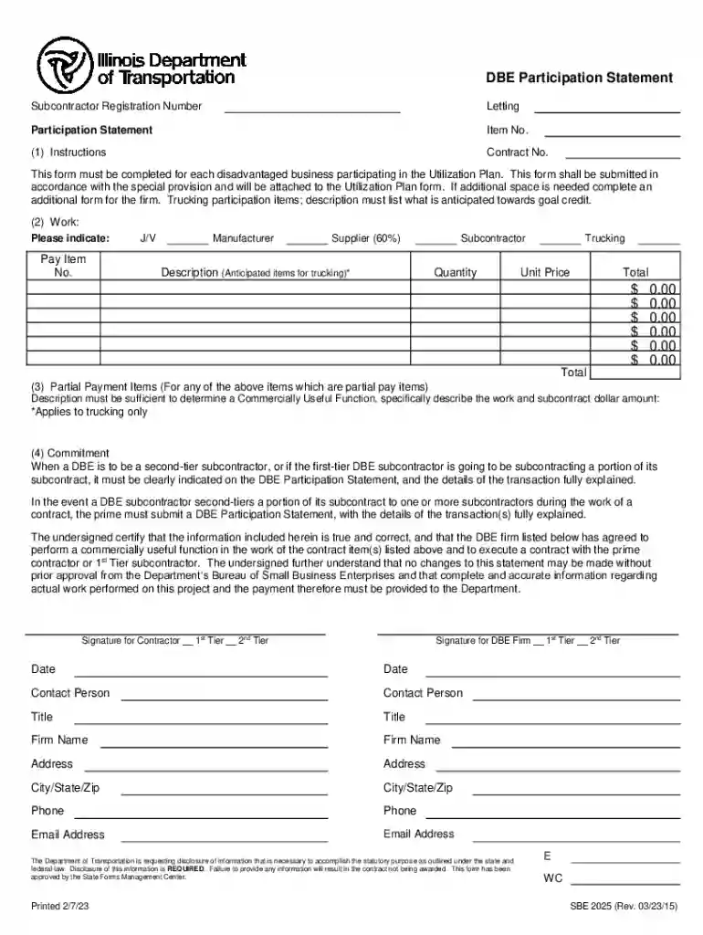 DBE Participation Statement. SBE 2025 Preview on Page 1
