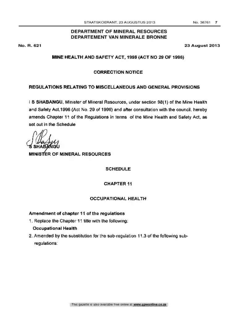 Mine Health and Safety Act: Regulations: Miscellaneous and Preview on Page 1