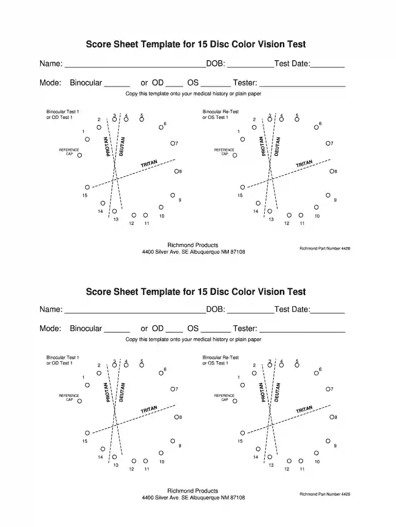 farnsworth d15 test score sheet Preview on Page 1