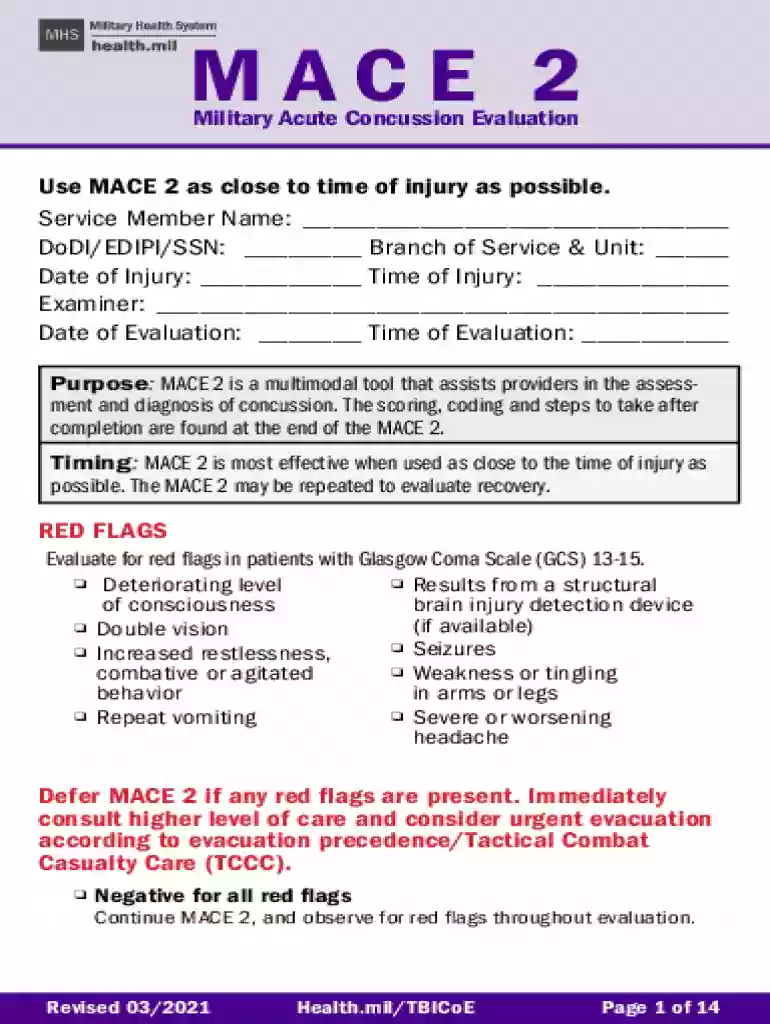 military acute concussion evaluation Preview on Page 1
