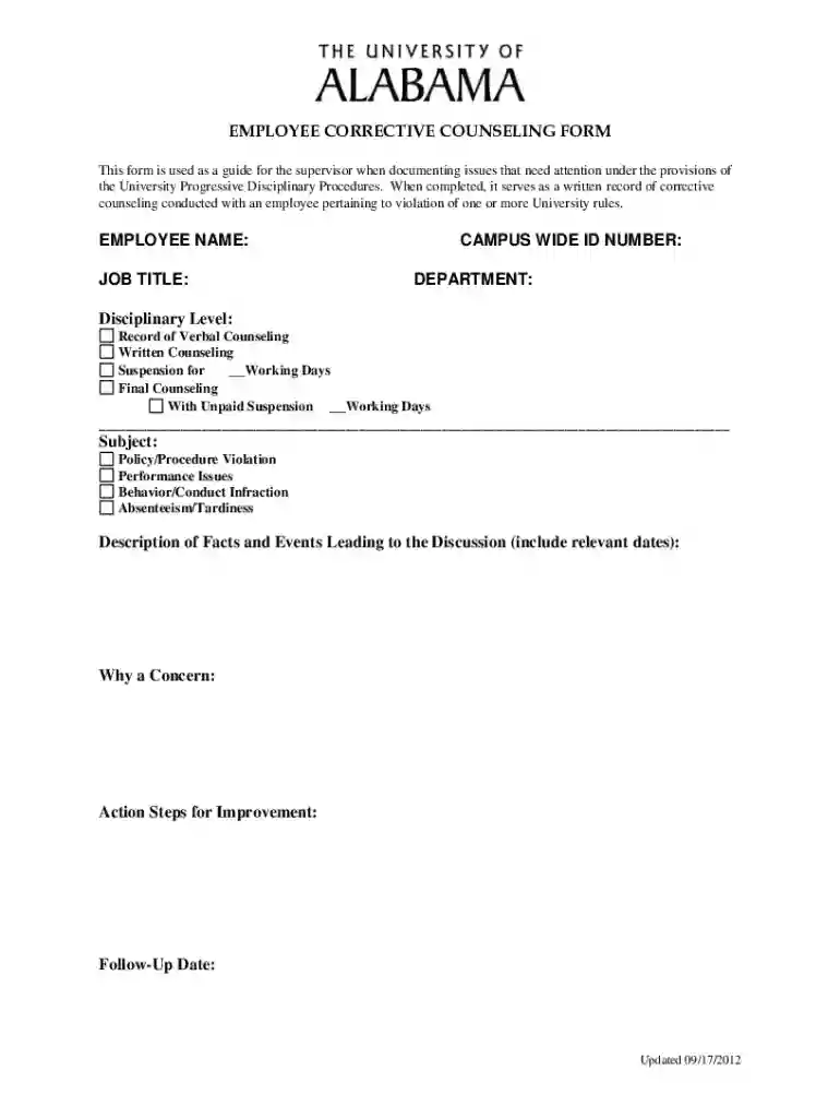 Employee Corrective Counseling Form Preview on Page 1