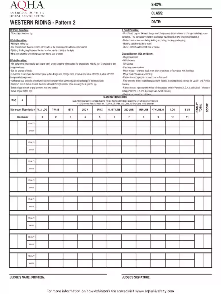 aqha score sheets Preview on Page 1