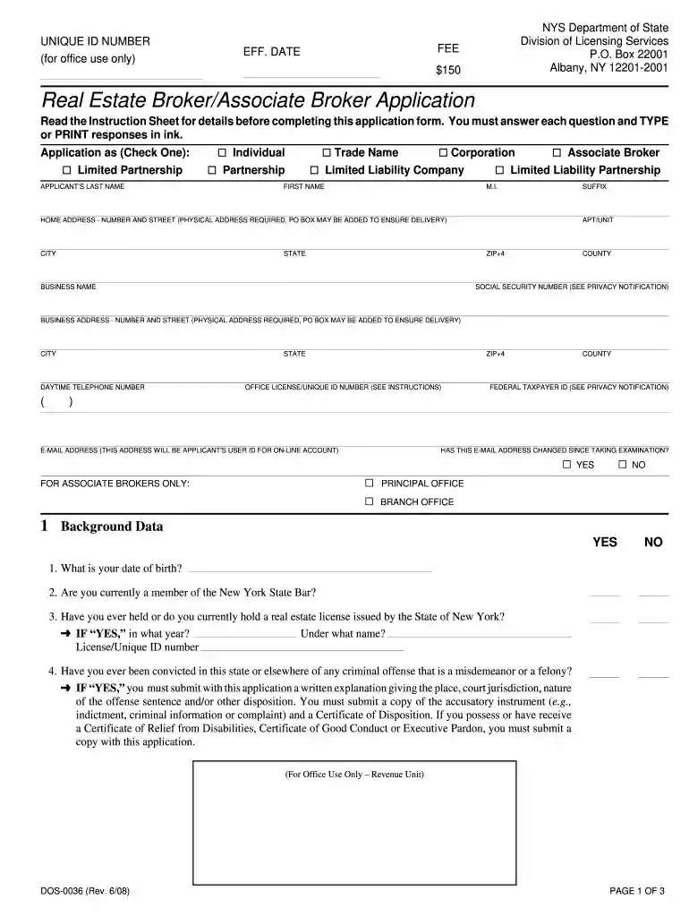 nys real estate broker application Preview on Page 1