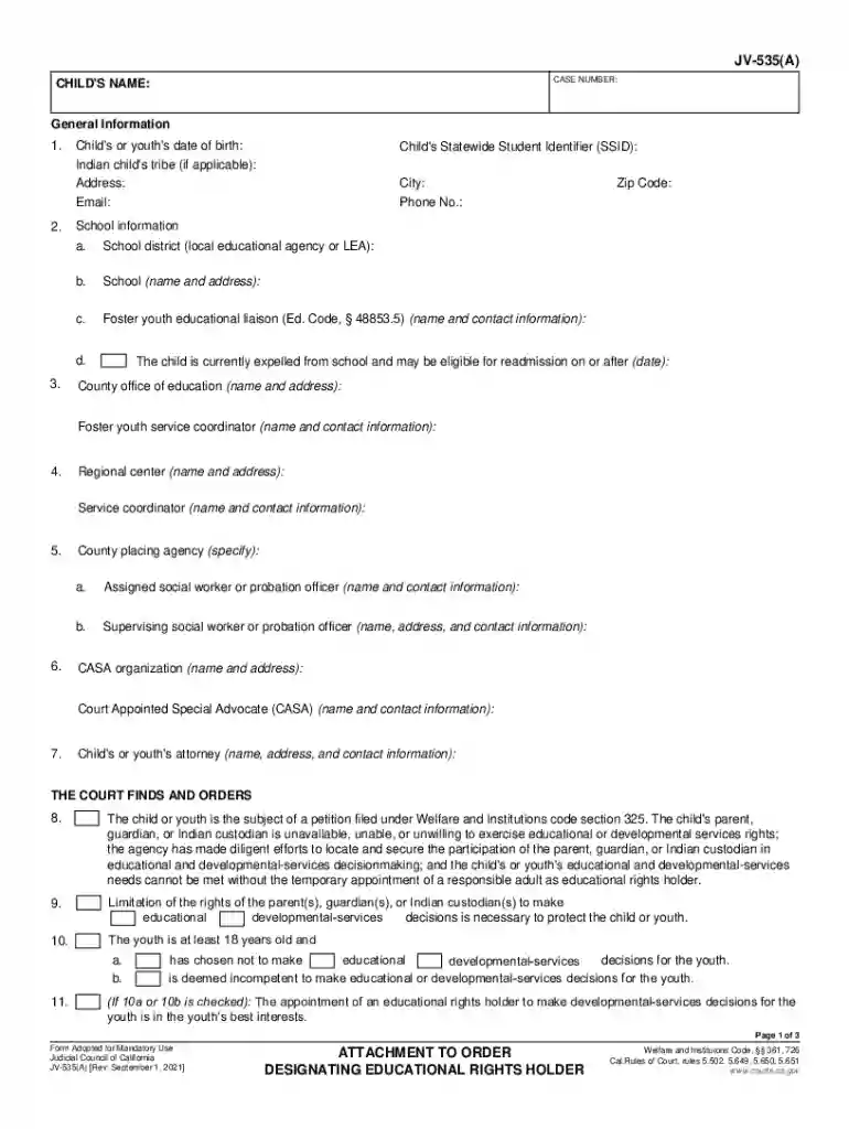 JV-535 Findings and Orders Limiting Right to Make ... - OCDE Preview on Page 1