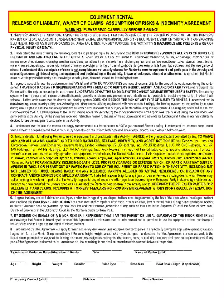 Equipment Rental Liability Waivers (With Free Template) - Quipli Preview on Page 1