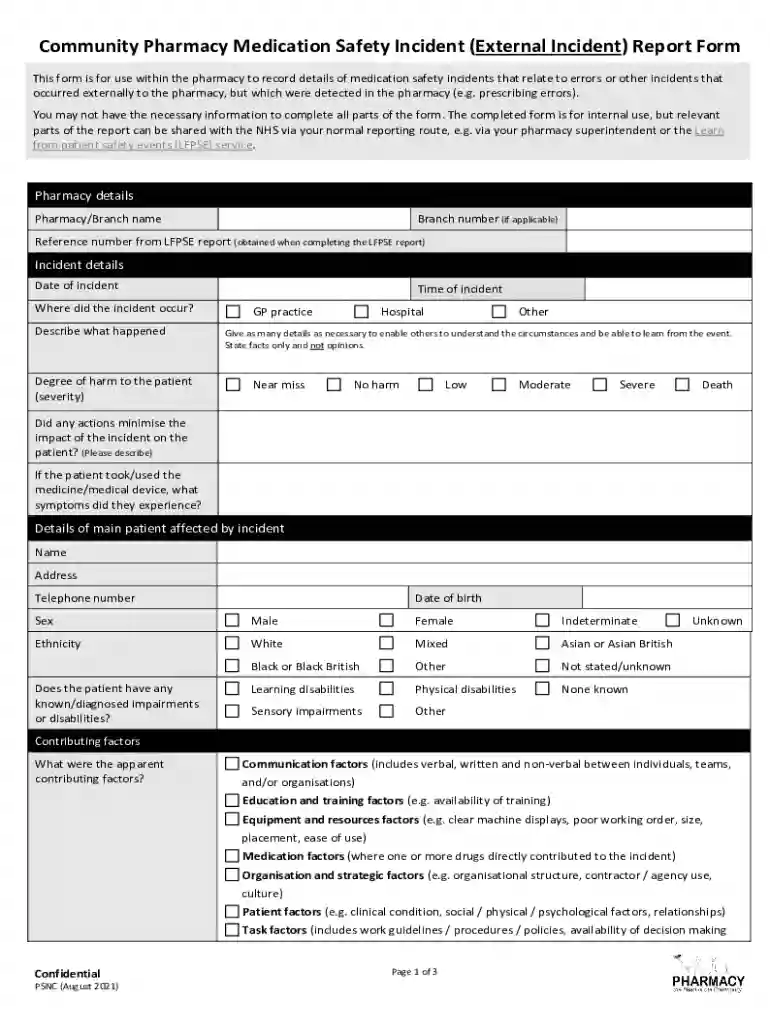 pharmacy incident report template Preview on Page 1