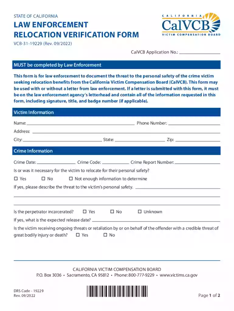 PDF Forms Archive - California Victim Compensation Board Preview on Page 1