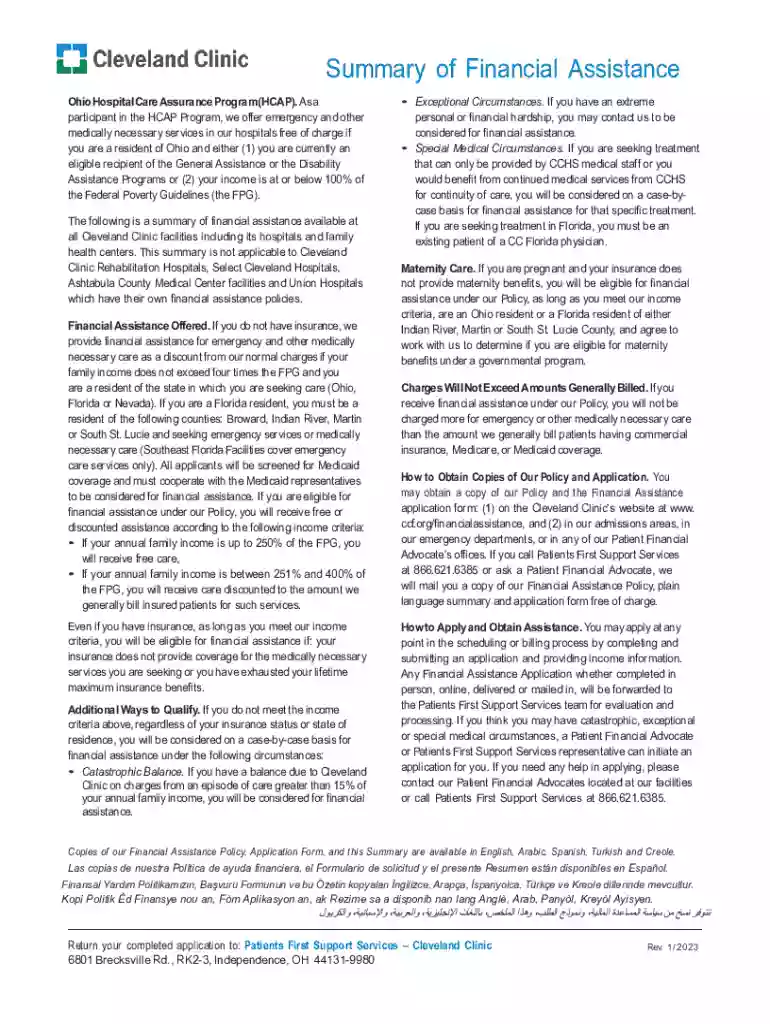 cleveland clinic financial assistance form Preview on Page 1