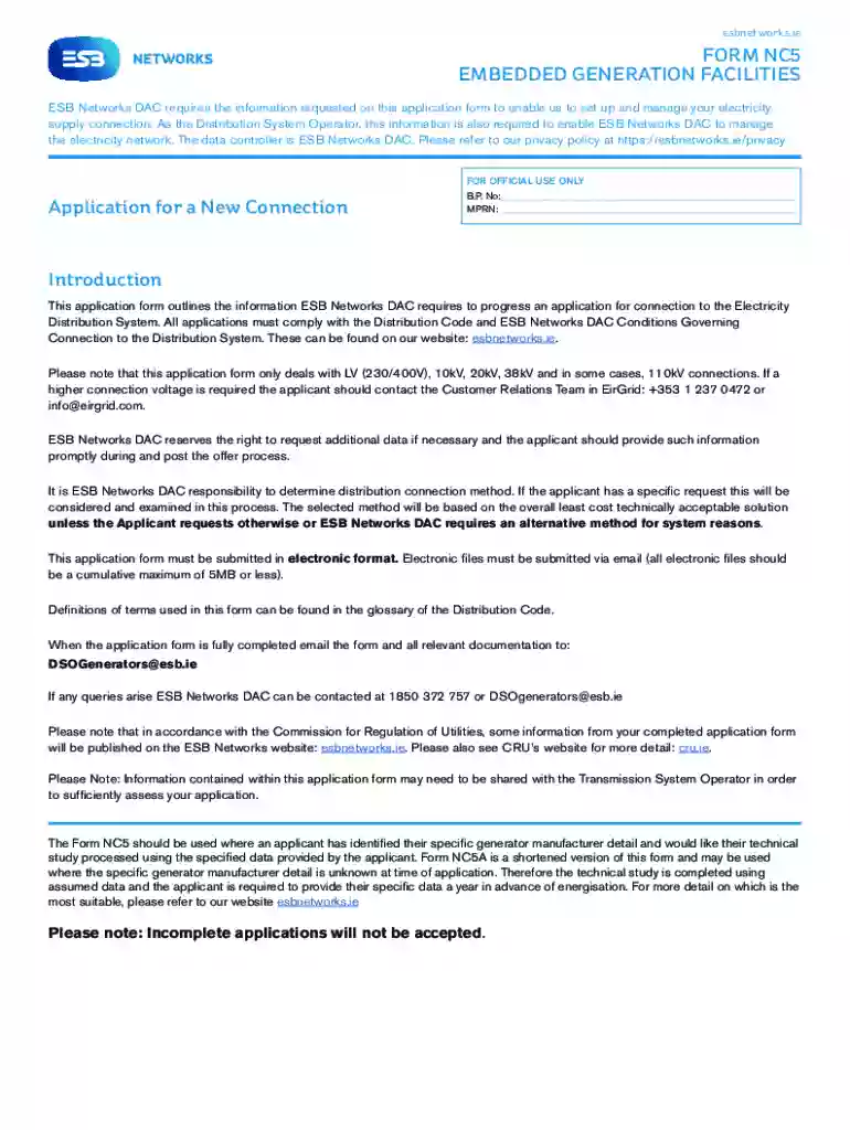 Form NC5 Embedded Generation Facilities Preview on Page 1