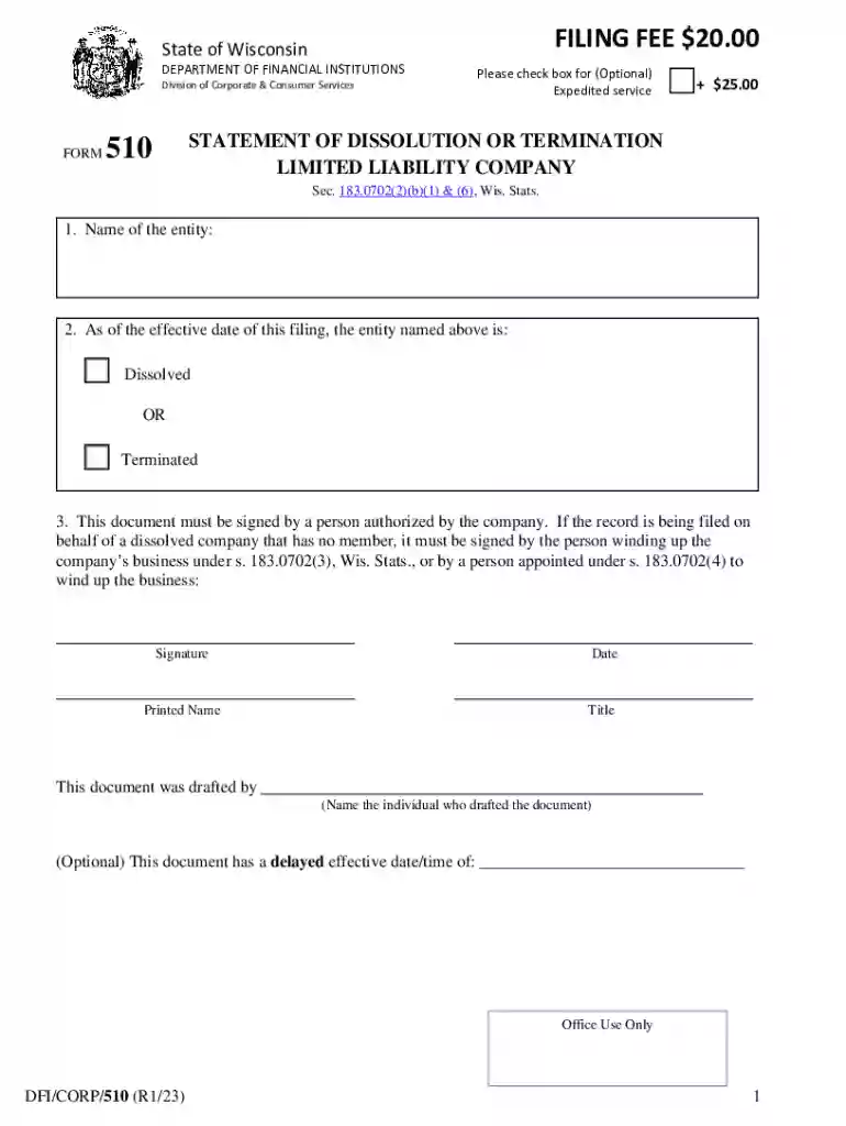 wisconsin form 510 articles of dissolution Preview on Page 1