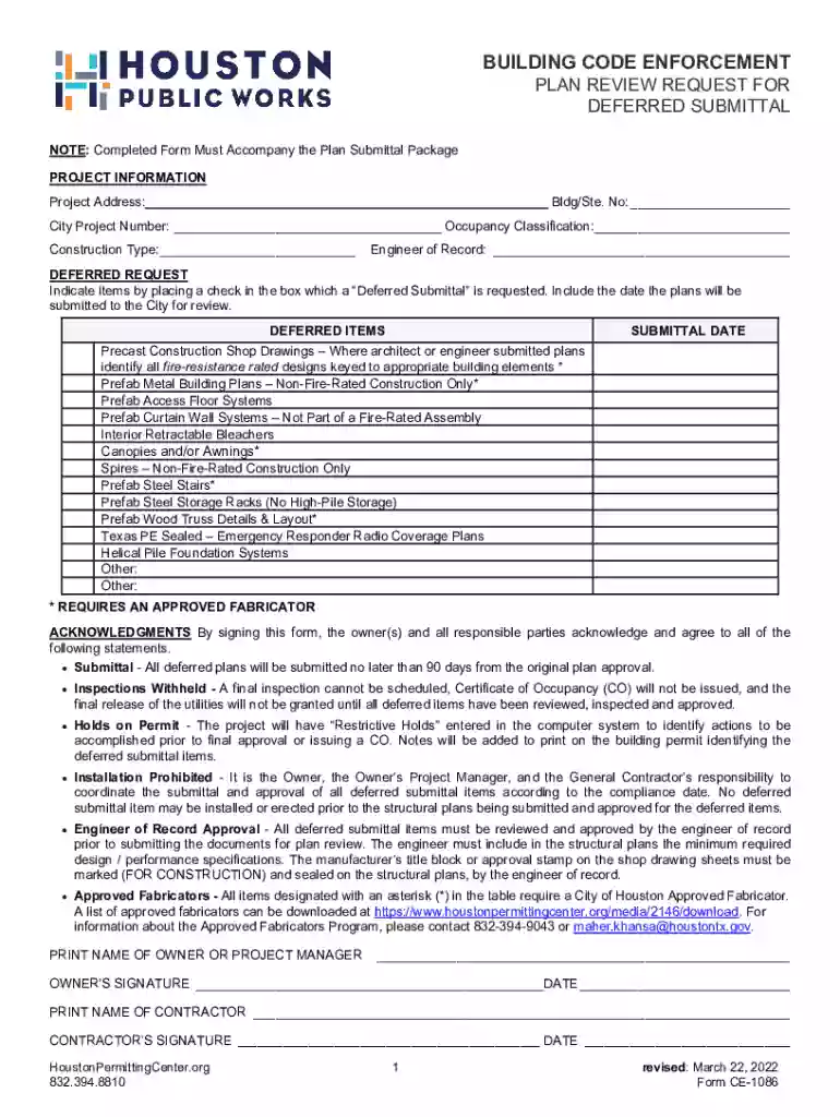 building code enforcement - plan review request for deferred submittal Preview on Page 1