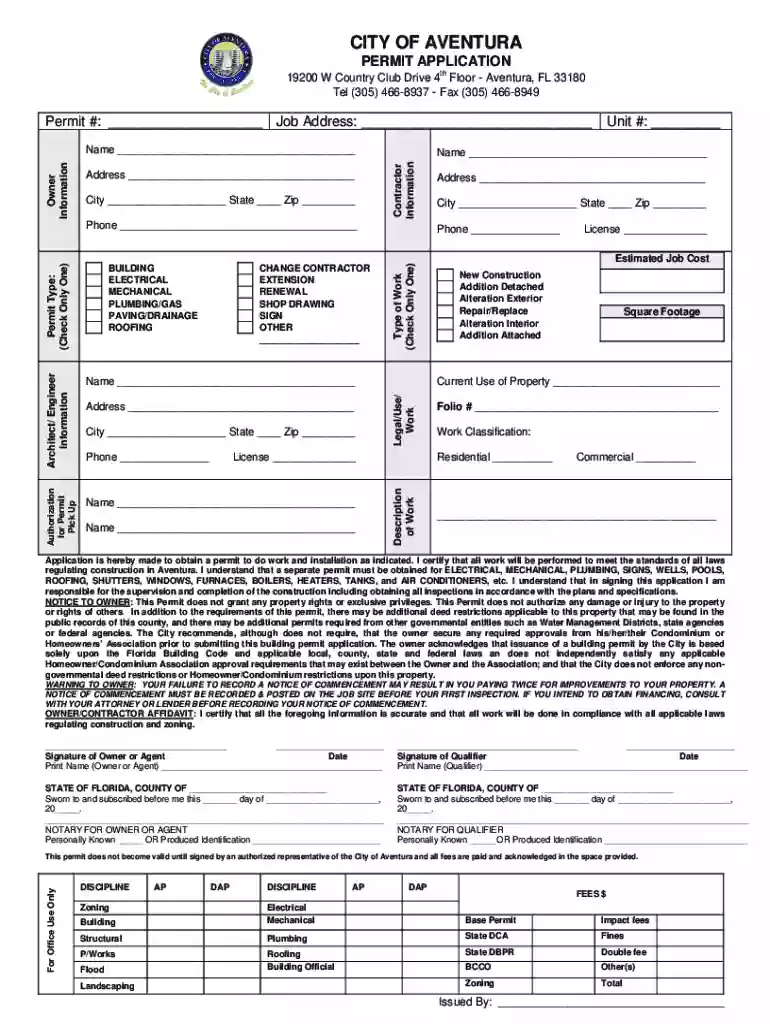 Aventura Permit Application - Fill Online, Printable, Fillable Preview on Page 1