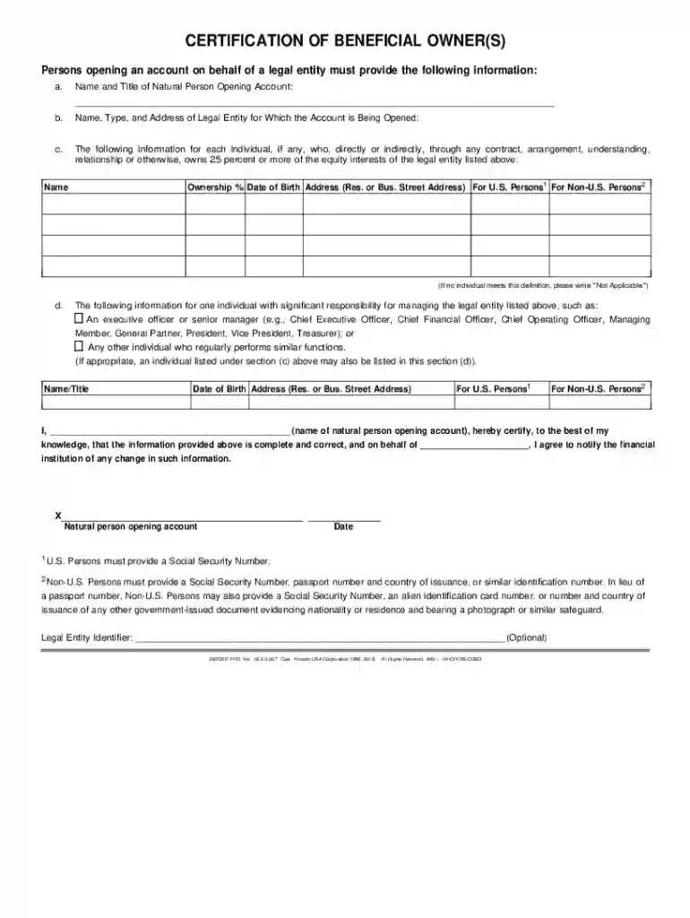 BENEFICIAL OWNERSHIP CERTIFICATION FORM Preview on Page 1
