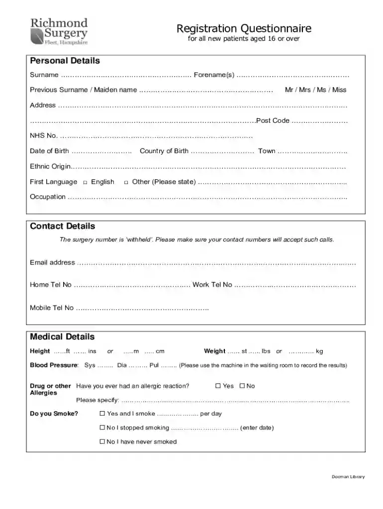Adult New Patient Form - New Dyce Medical Practice Preview on Page 1