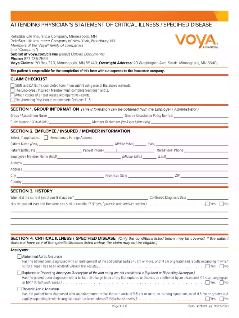 Attending Physician's Statement of Critical Illness Specified Disease Preview on Page 1