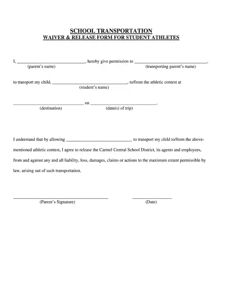 waiver sample format Preview on Page 1