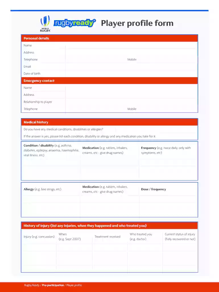 rugby player profile template Preview on Page 1