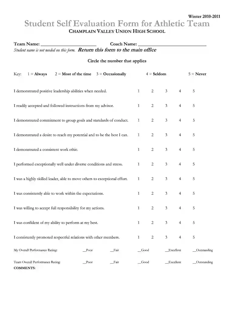 athlete evaluation form Preview on Page 1